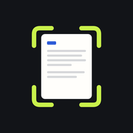 The Scanova app icon: a paper page held by four lime corner brackets on a dark tile.